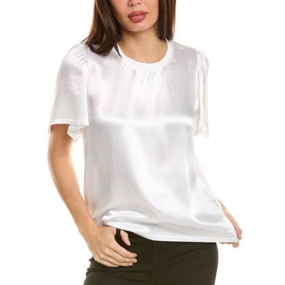 Nation LTD Womens XS Toni Flutter Sleeve Top Satin Contemporary Minimalist